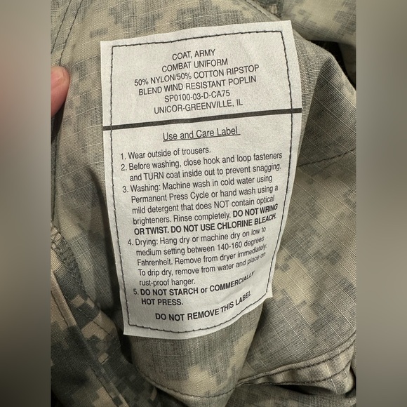 I184 NWT US Army Combat Coat Wind Resistant Camo FR Uniform Jacket Medium Reg - Picture 5 of 6